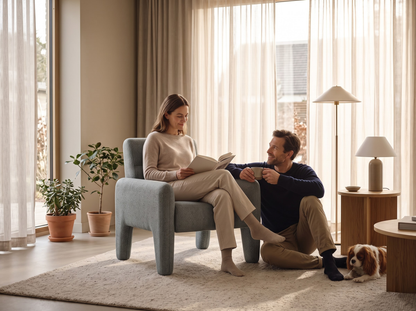 Modern Single Seater Sofa Dubai Sky Blue – Luxurious Chenille Chair