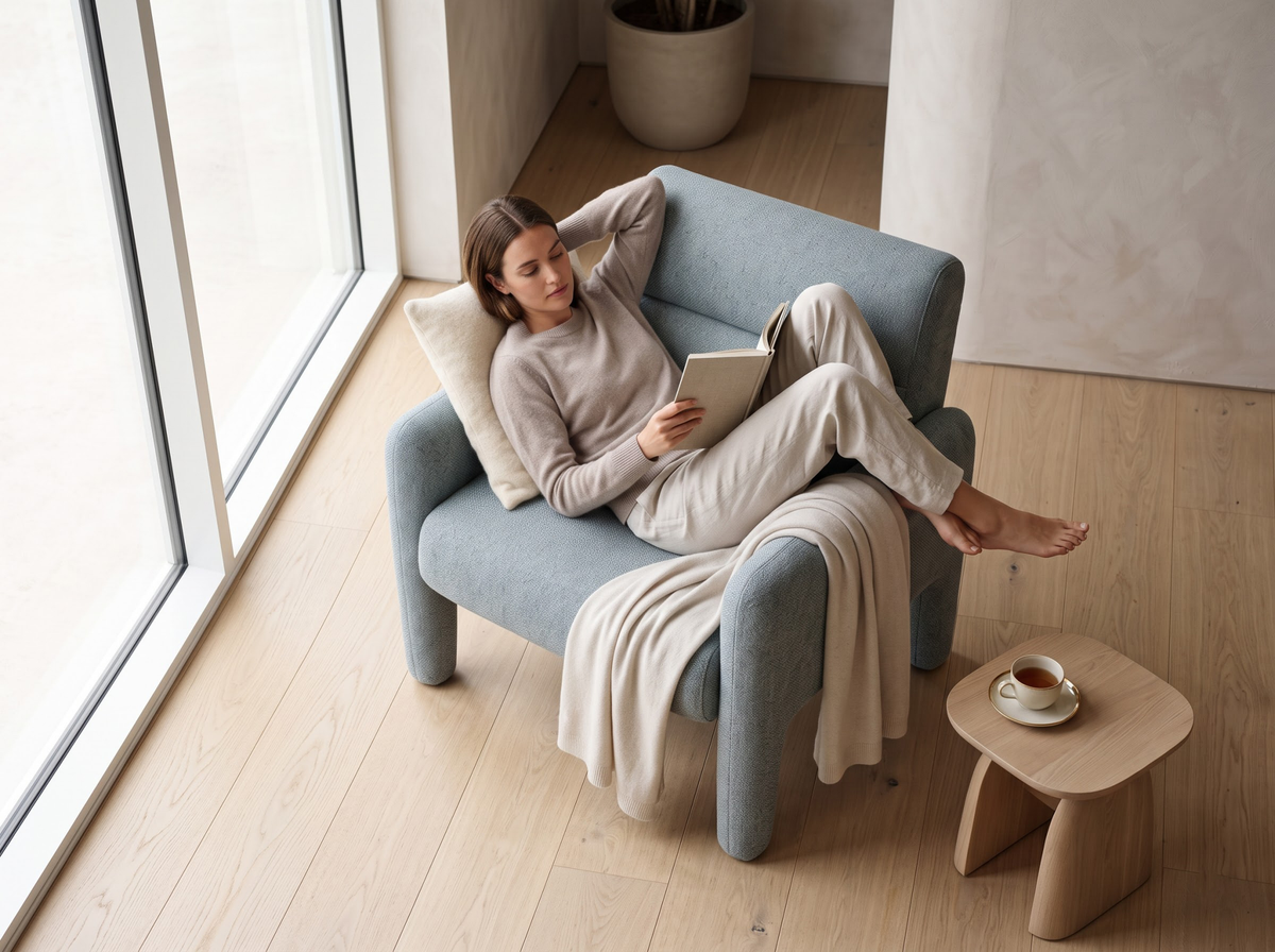 Modern Single Seater Sofa Dubai Sky Blue – Luxurious Chenille Chair