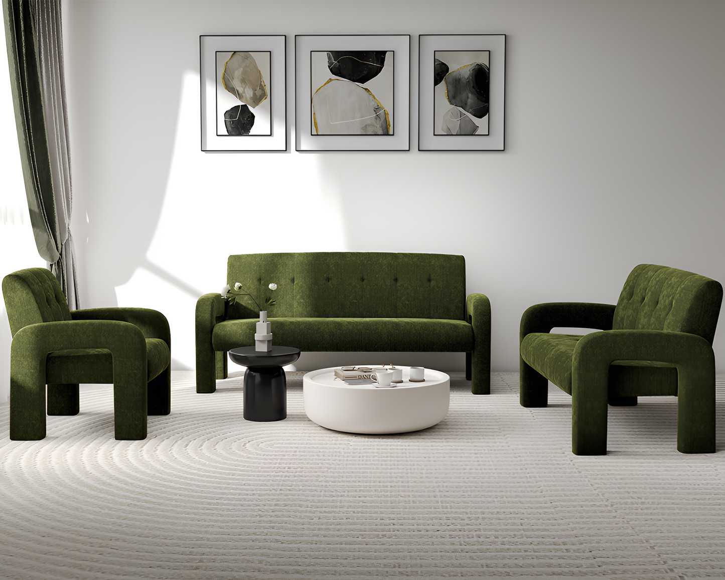 Hunter Green 3 Piece Sofa Set
