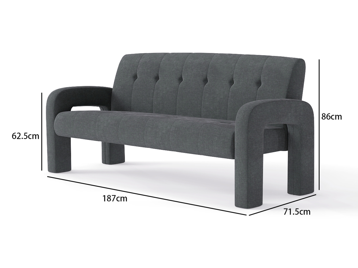 Modern 3 Seater Sofa Milan Charcoal
