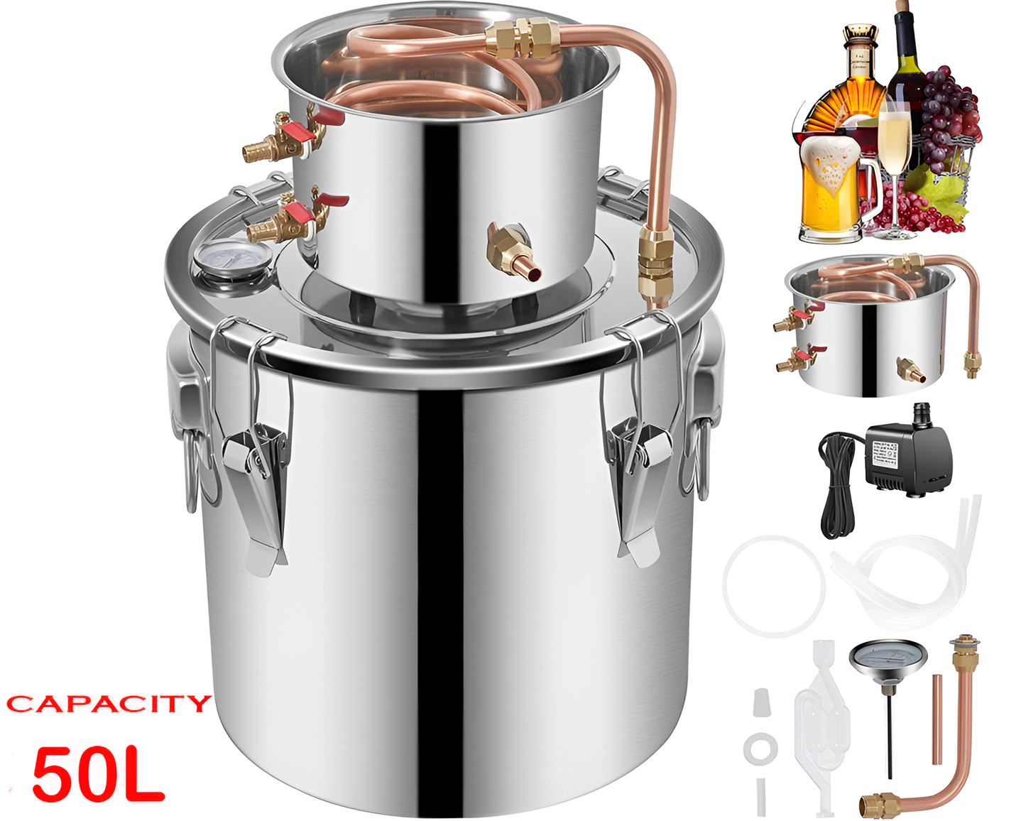 Water Distiller 50L – Stainless Steel Home Distillation System with Copper Coil Condenser