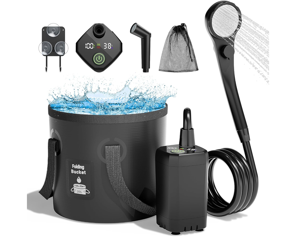 Portable Camping Shower Kit with Folding Bucket