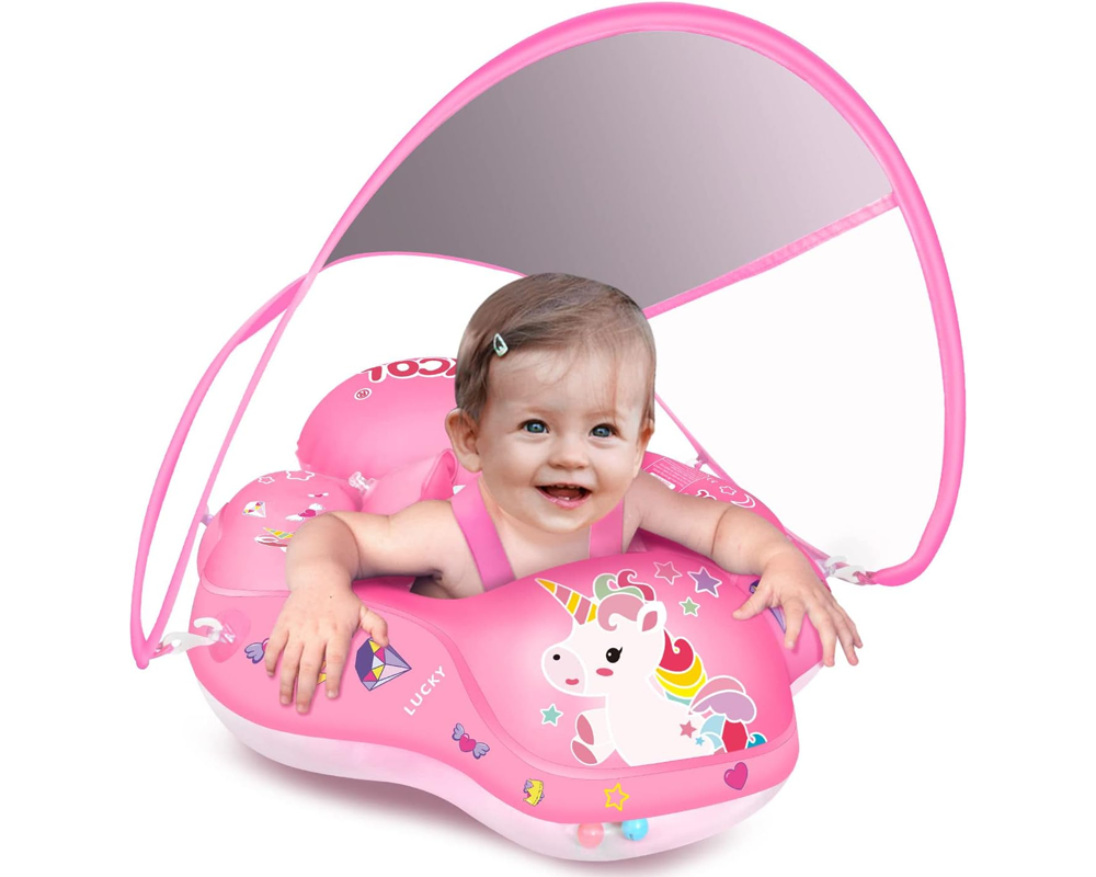 Swimming float with sun canopy attached