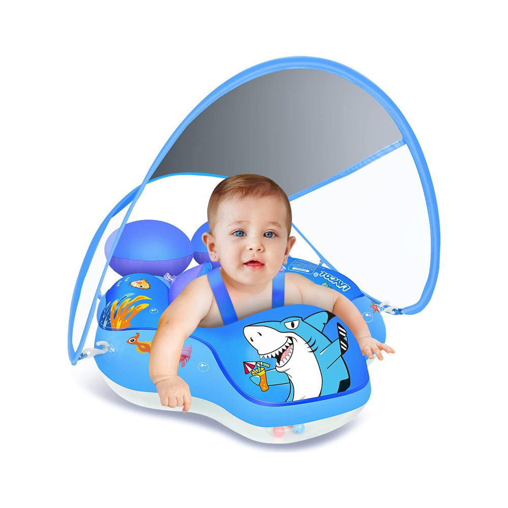 Inflatable baby swimming float with canopy