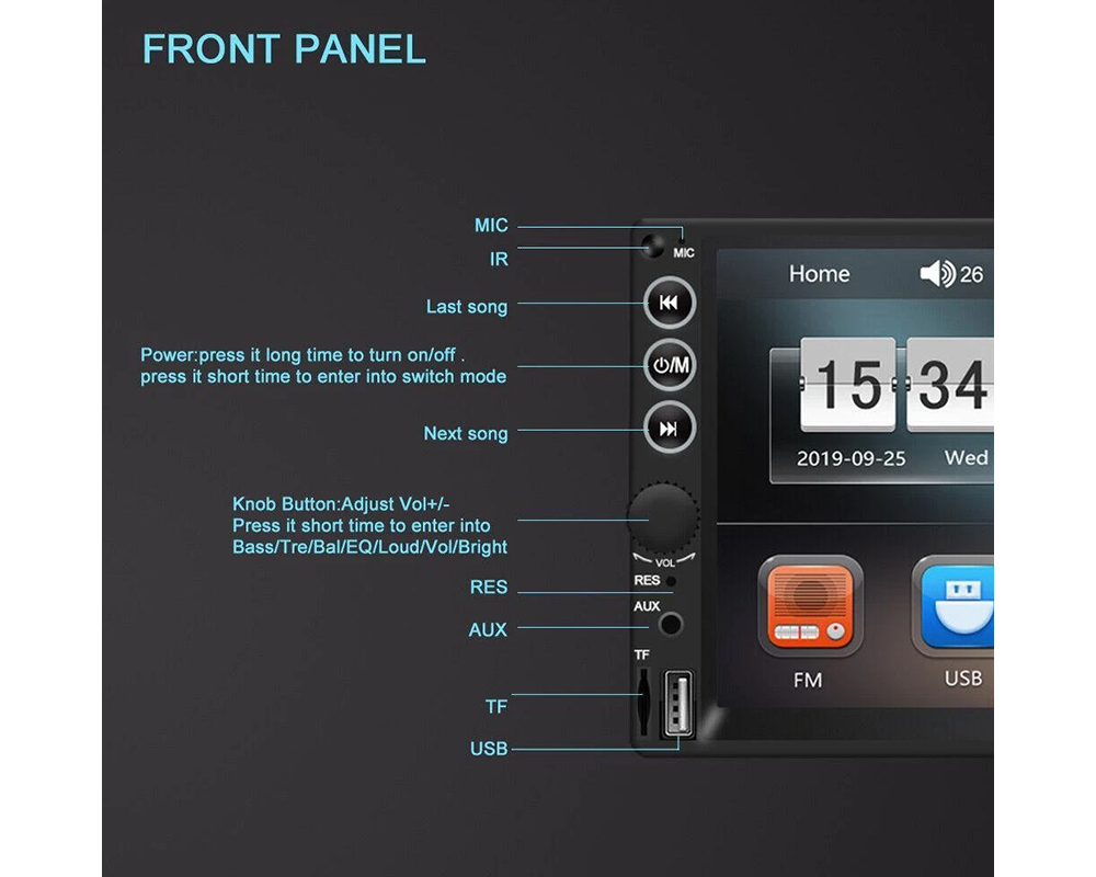 7" Double DIN Touch Bluetooth Car Stereo