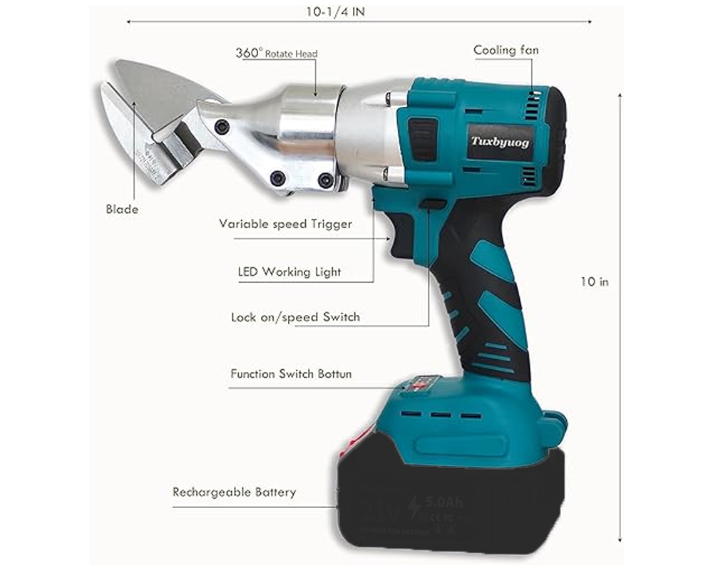 Shears with battery pack attached