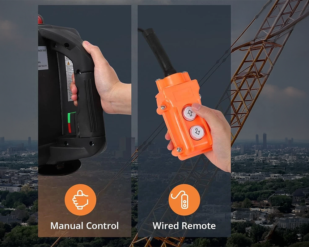 Hoist winch showing manual control option