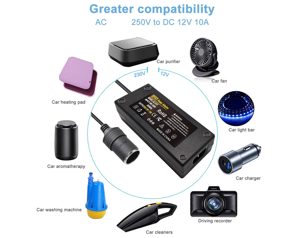 120W AC to DC Power Adapter Converter 230V-12V Car Cigarette Socket Charger