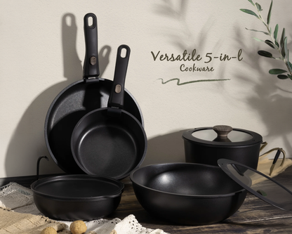 20pc Nonstick Cookware Set Black Aluminum with Ceramic Coating – Ideal for Apartments and RVs