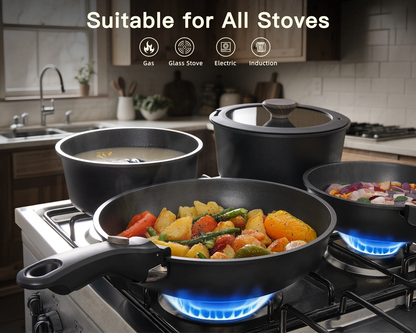 Ceramic Nonstick Pots and Pans with Silicone Spatula Spoon and Tongs – Complete Kitchen Set
