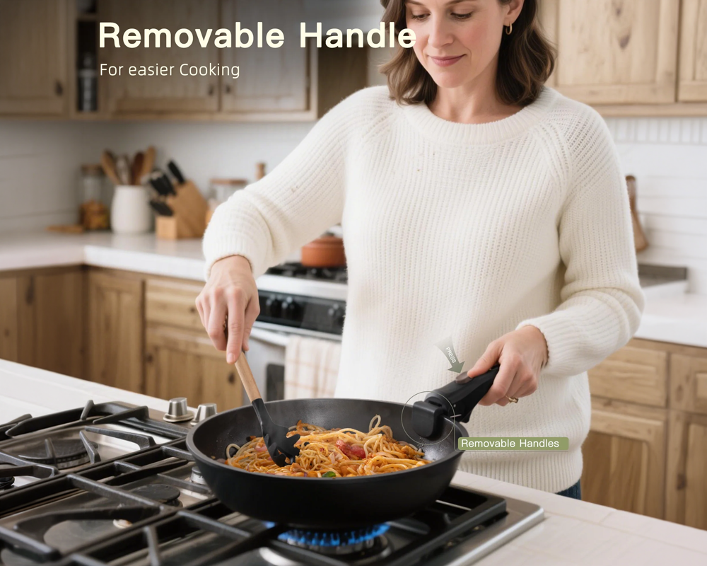 Nonstick Frying Pan Set with Silicone Cooking Utensils – Oven Safe to 204°C