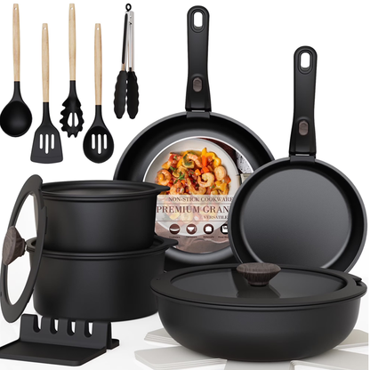 20 Piece Ceramic Nonstick Cookware Set with Detachable Handles – Full Set View