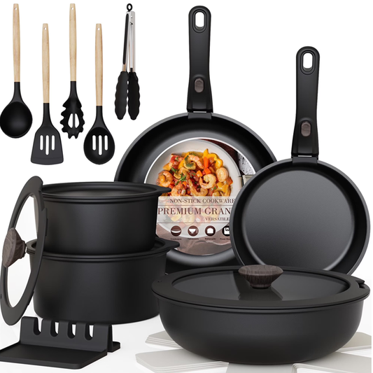 20 Piece Ceramic Nonstick Cookware Set with Detachable Handles – Full Set View