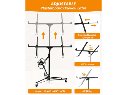 4.7M Drywall Panel Lifter 16FT Heavy Duty Plasterboard Hoist Drywall