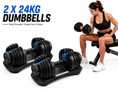 Adjustable Dumbbells 24Kg Pair