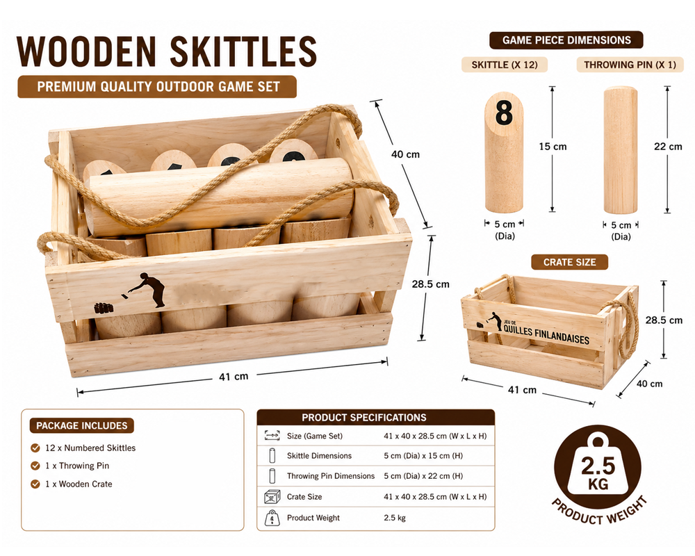 Wooden Skittle Toss Game Set