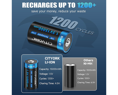 Rechargeable D Batteries 4 PCS