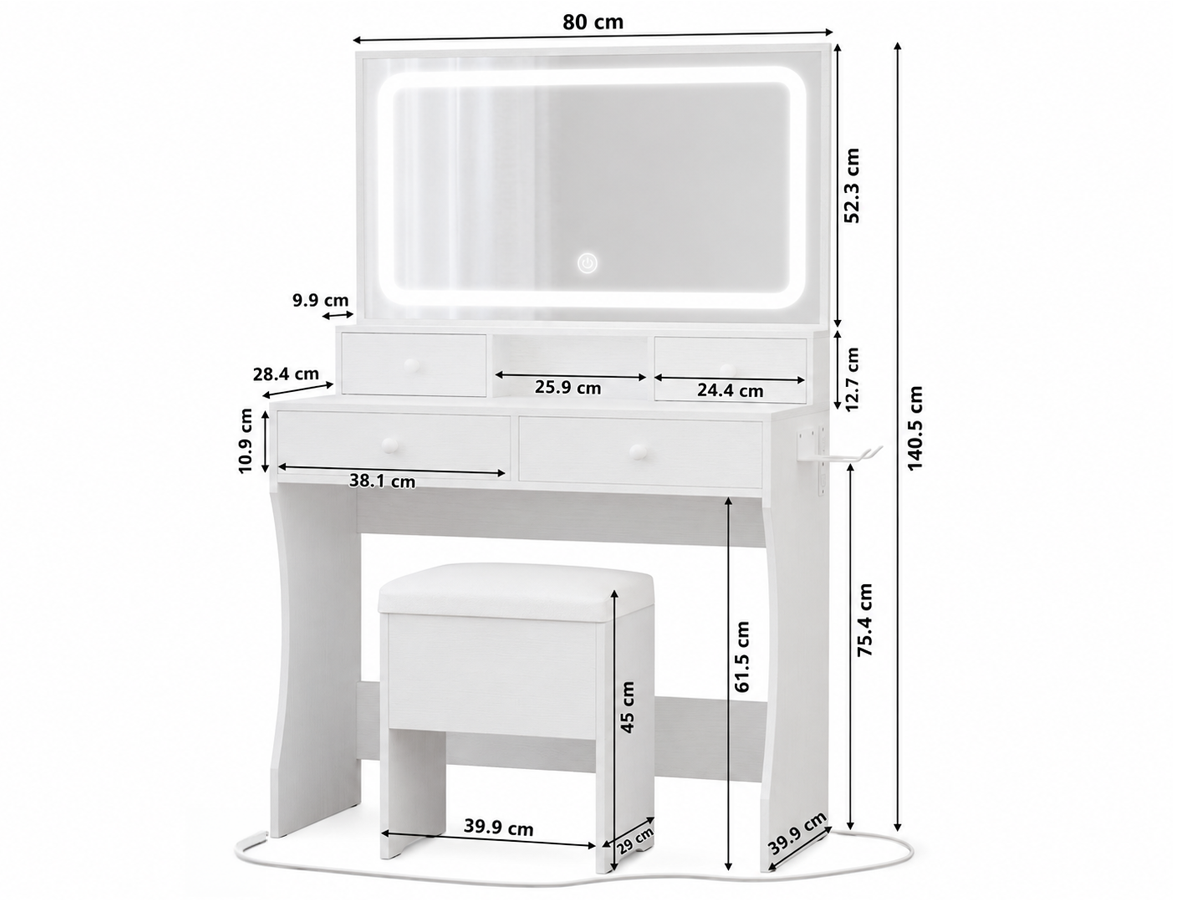 Dressing Table – 80CM Dressing Table with Mirror LED Lights