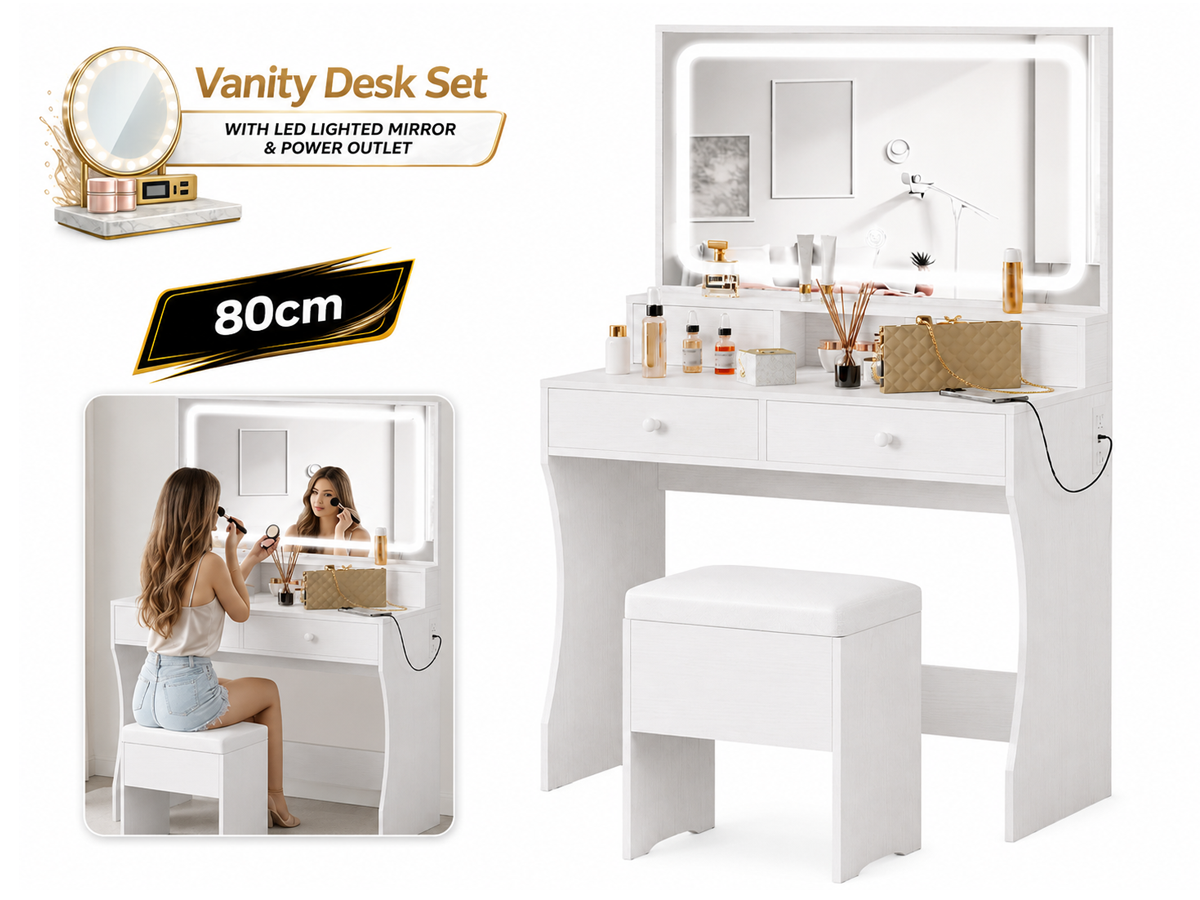 Dressing Table – 80CM Dressing Table with Mirror LED Lights