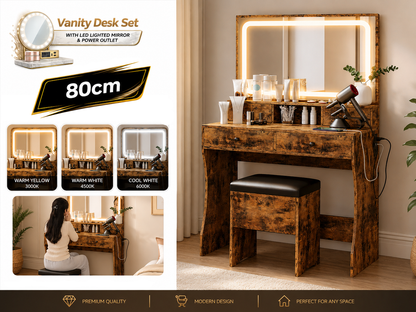 Dressing Table – 80CM Dressing Table with Mirror LED Lights