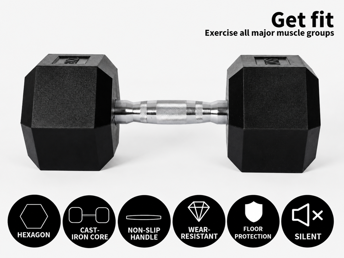 15kg Rubber Hex Dumbbell