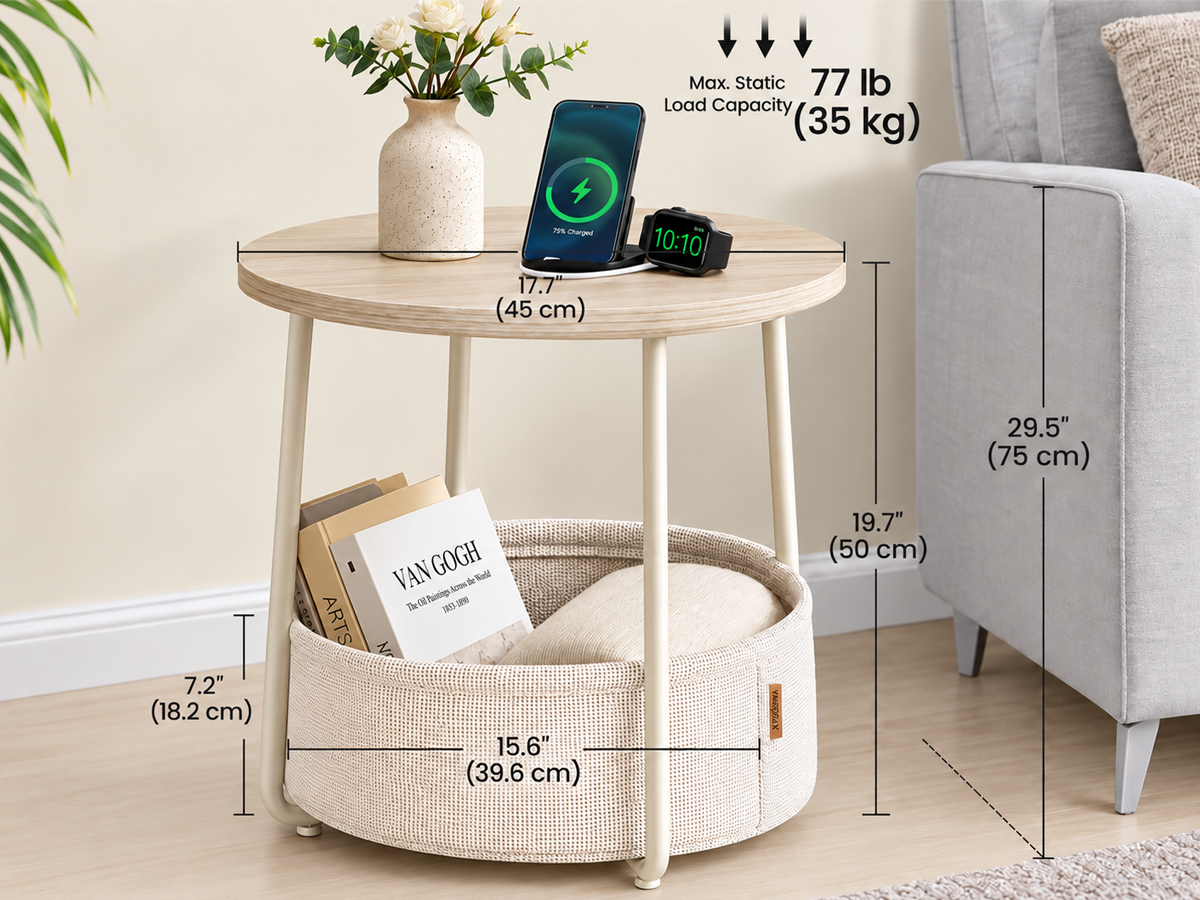 Round Side Table with Fabric Basket