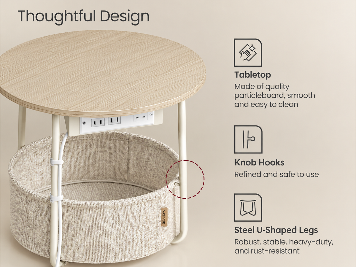 ide Table with Charging Station Round End Table