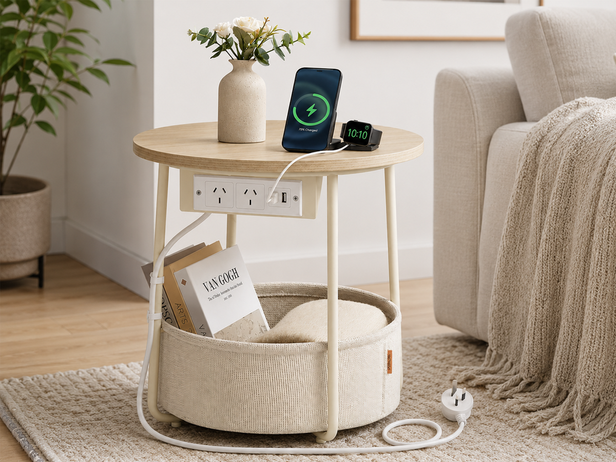 ide Table with Charging Station Round End Table