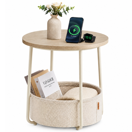 Round Side Table with Fabric Basket