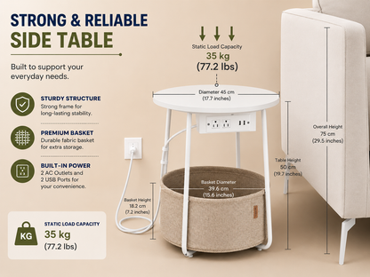 VASAGLE Side Table with Charging Station