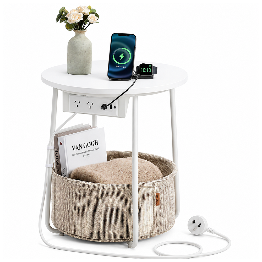 VASAGLE Side Table with Charging Station
