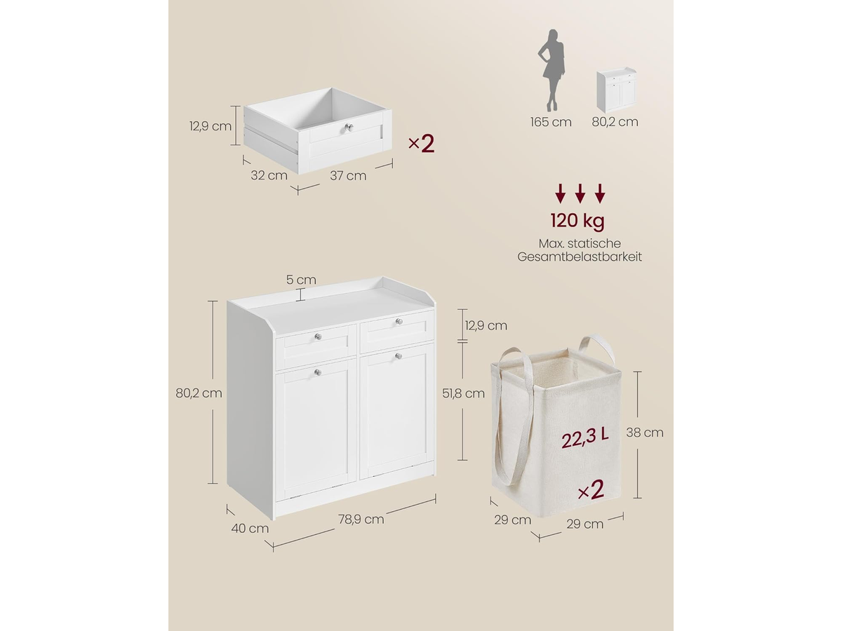 VASAGLE Bathroom Cabinet with Laundry Baskets