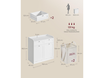 VASAGLE Bathroom Cabinet with Laundry Baskets