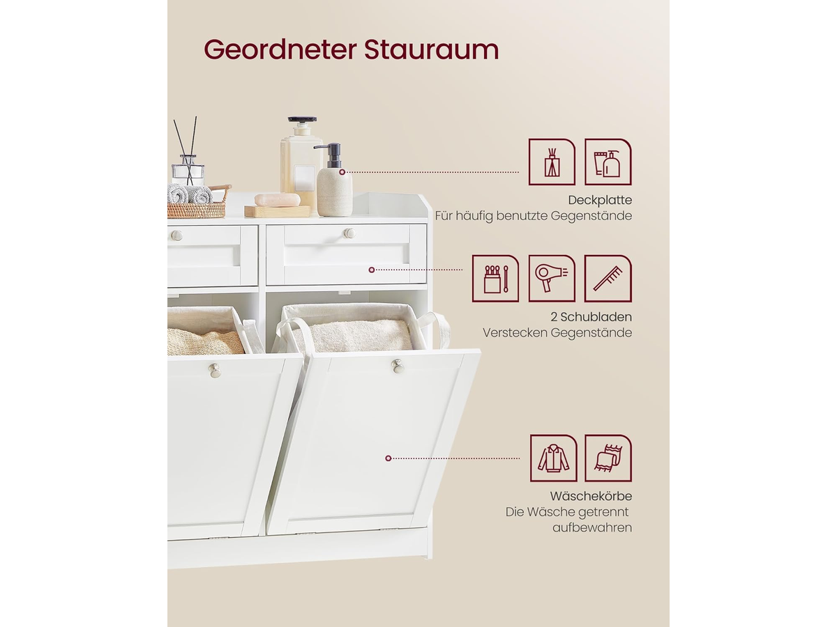 VASAGLE Bathroom Cabinet with Laundry Baskets