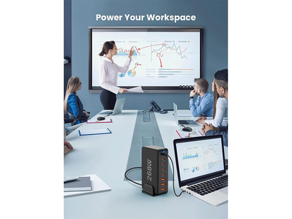 8 Port 260W USB C Charging Station GaN Fast Charging Hub