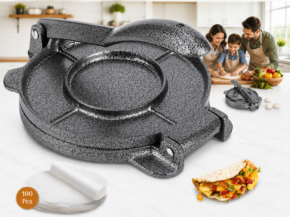 20 cm Cast Iron Tortilla Press with 100 Tortilla Press Papers