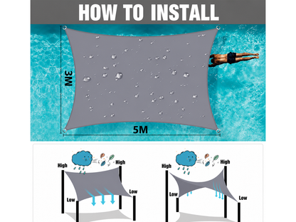 3X5M Rectangle Sun Shade Sail with Hardware