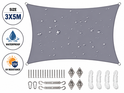 3X5M Rectangle Sun Shade Sail with Hardware