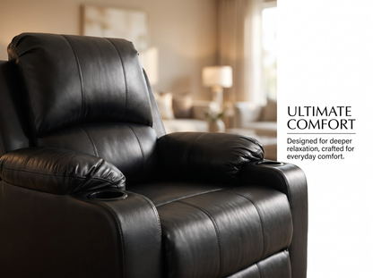 Recliner Chair Leather Gel Black with Cup Holders