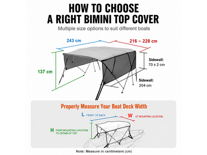 4 Bow Boat Bimini Top Cover 2.1-2.2M