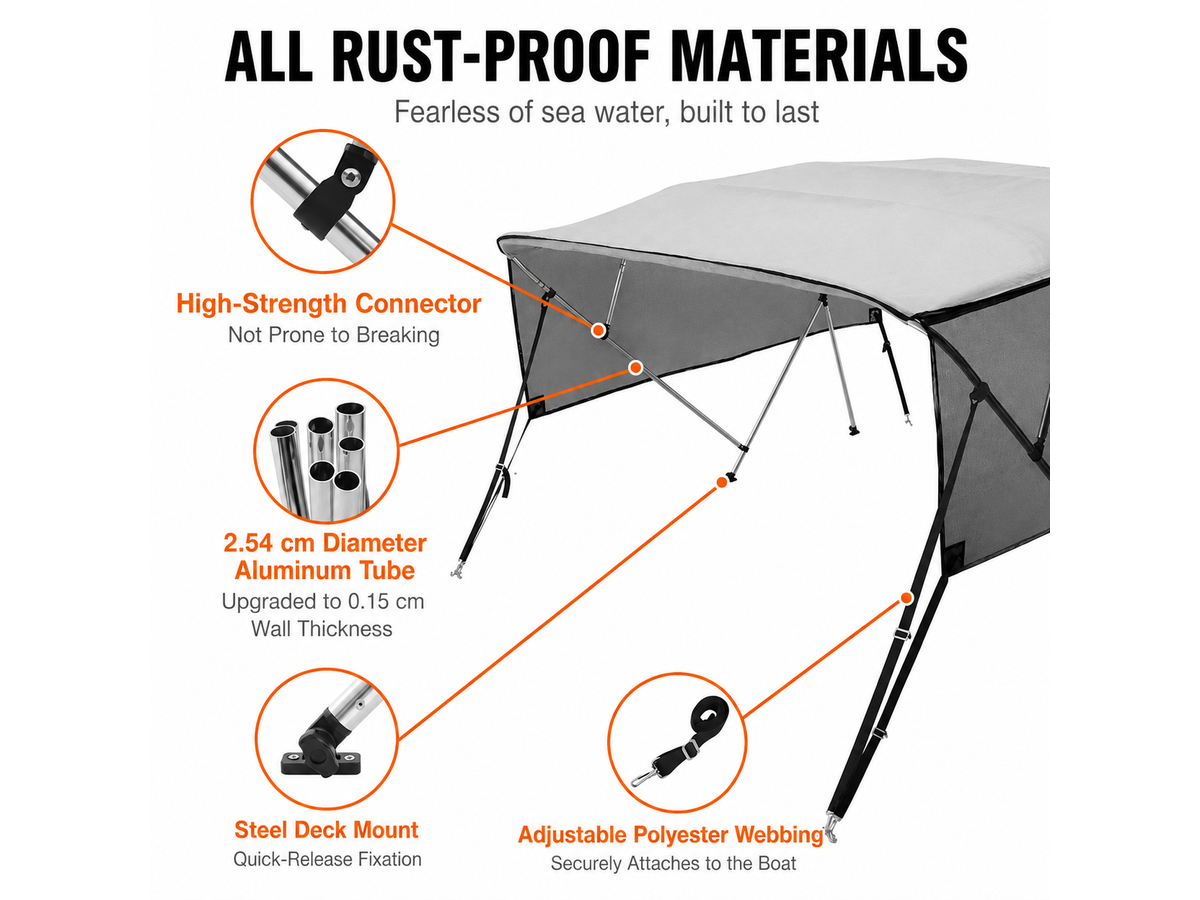 4 Bow Bimini Top Boat Cover 2.0-2.1M