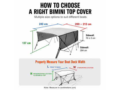 4 Bow Bimini Top Boat Cover 2.0-2.1M