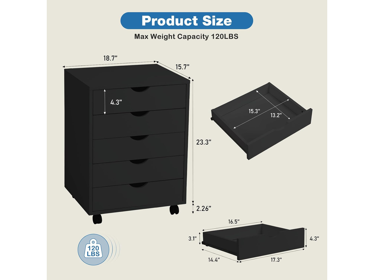 5 Drawer File Cabinet Mobile Printer Stand