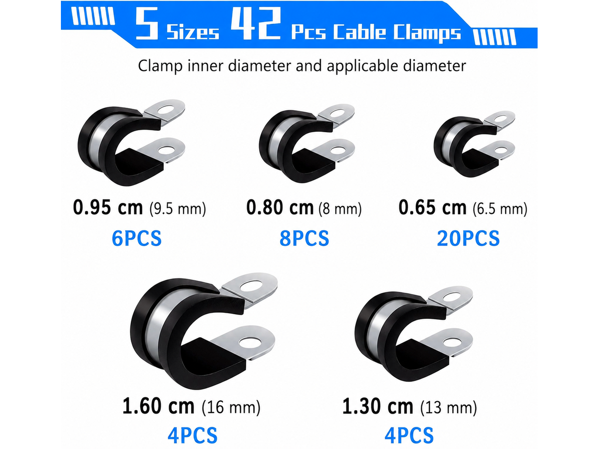 Rubber Hose Clamps 42PCS Stainless Steel P Clips Assortment Kit