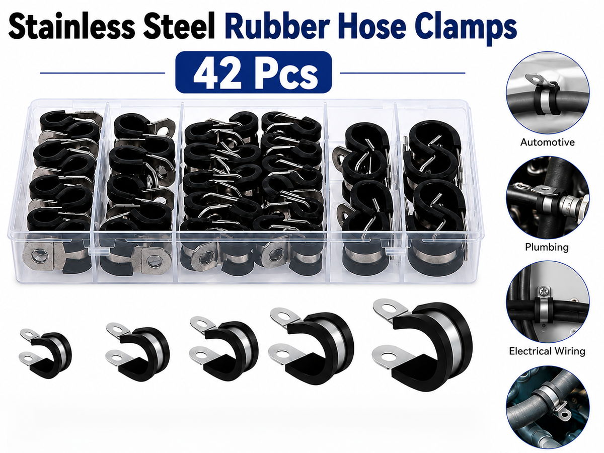 Rubber Hose Clamps 42PCS Stainless Steel P Clips Assortment Kit