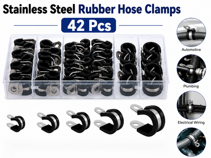 Rubber Hose Clamps 42PCS Stainless Steel P Clips Assortment Kit