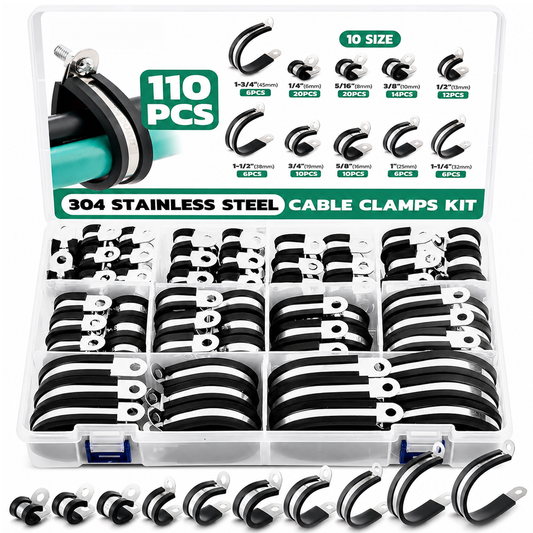 Rubber Hose Clamps 42PCS Stainless Steel P Clips Assortment Kit