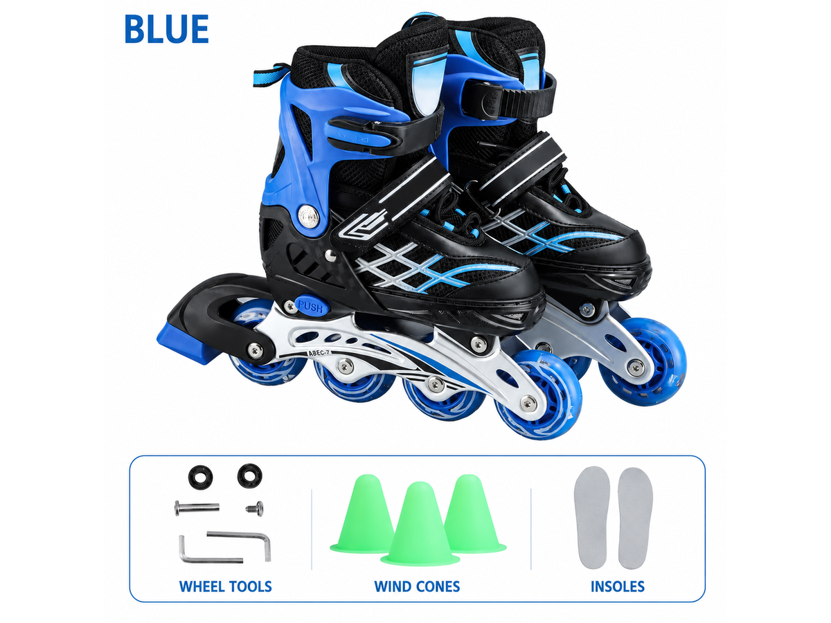 Kids Adjustable Inline Skates with Light Up Wheels Size 33-37