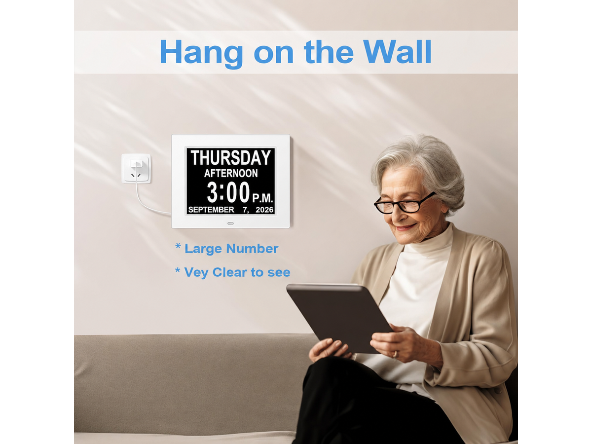 8" Dementia Calendar Clock Digital Alarm Clock