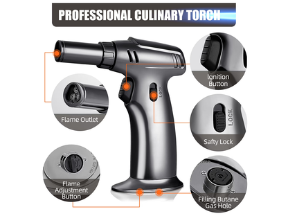 Butane Gas Blow Torch Adjustable Refillable Kitchen Torch